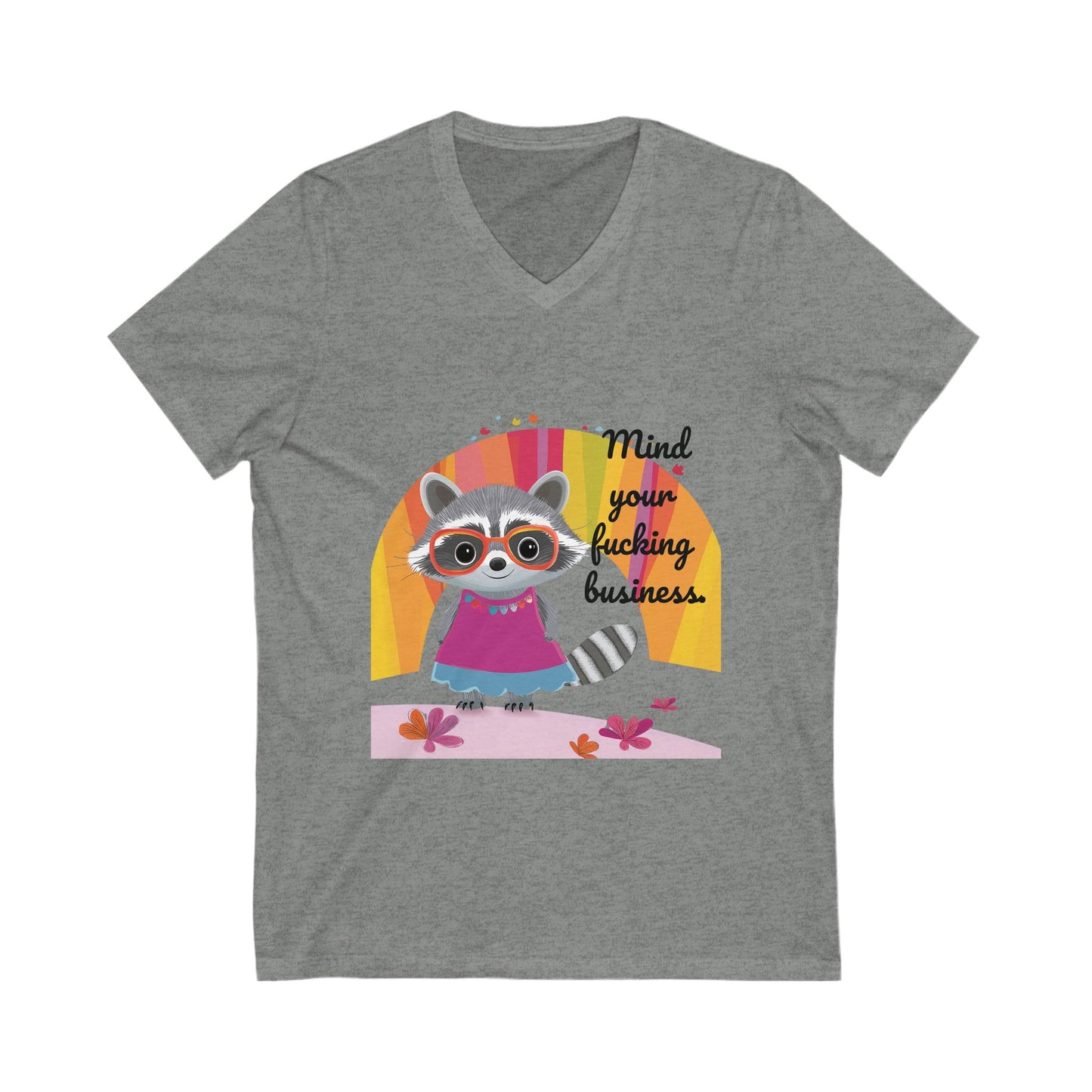 Mind Your Business Raccoon V-Neck Tee | Cute Animal Empowerment Shirt | Kawaii Unisex T-Shirt