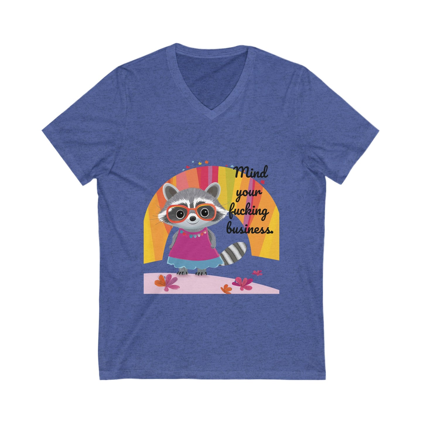 Mind Your Business Raccoon V-Neck Tee | Cute Animal Empowerment Shirt | Kawaii Unisex T-Shirt
