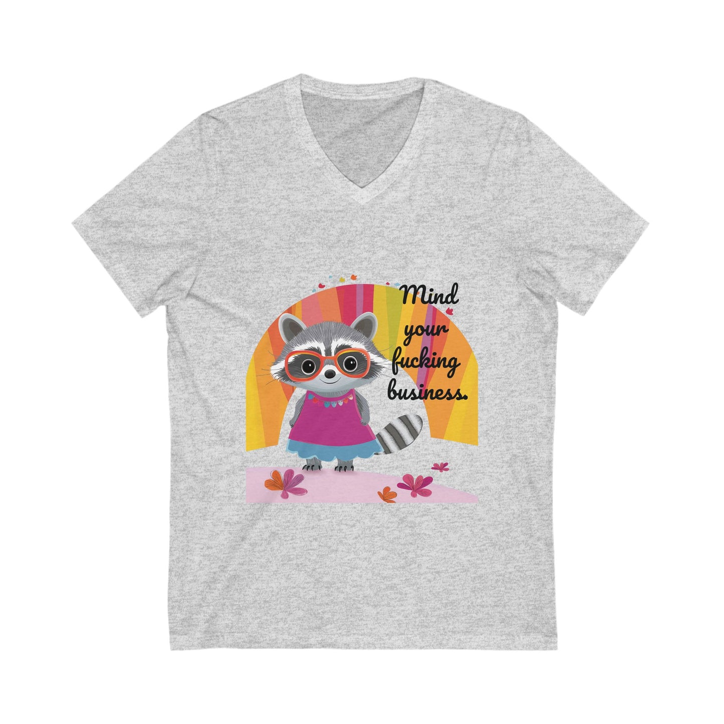 Mind Your Business Raccoon V-Neck Tee | Cute Animal Empowerment Shirt | Kawaii Unisex T-Shirt