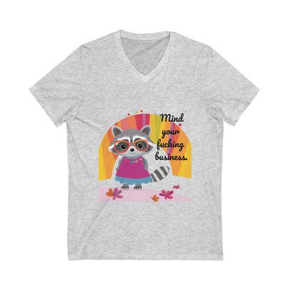 Mind Your Business Raccoon V-Neck Tee | Cute Animal Empowerment Shirt | Kawaii Unisex T-Shirt