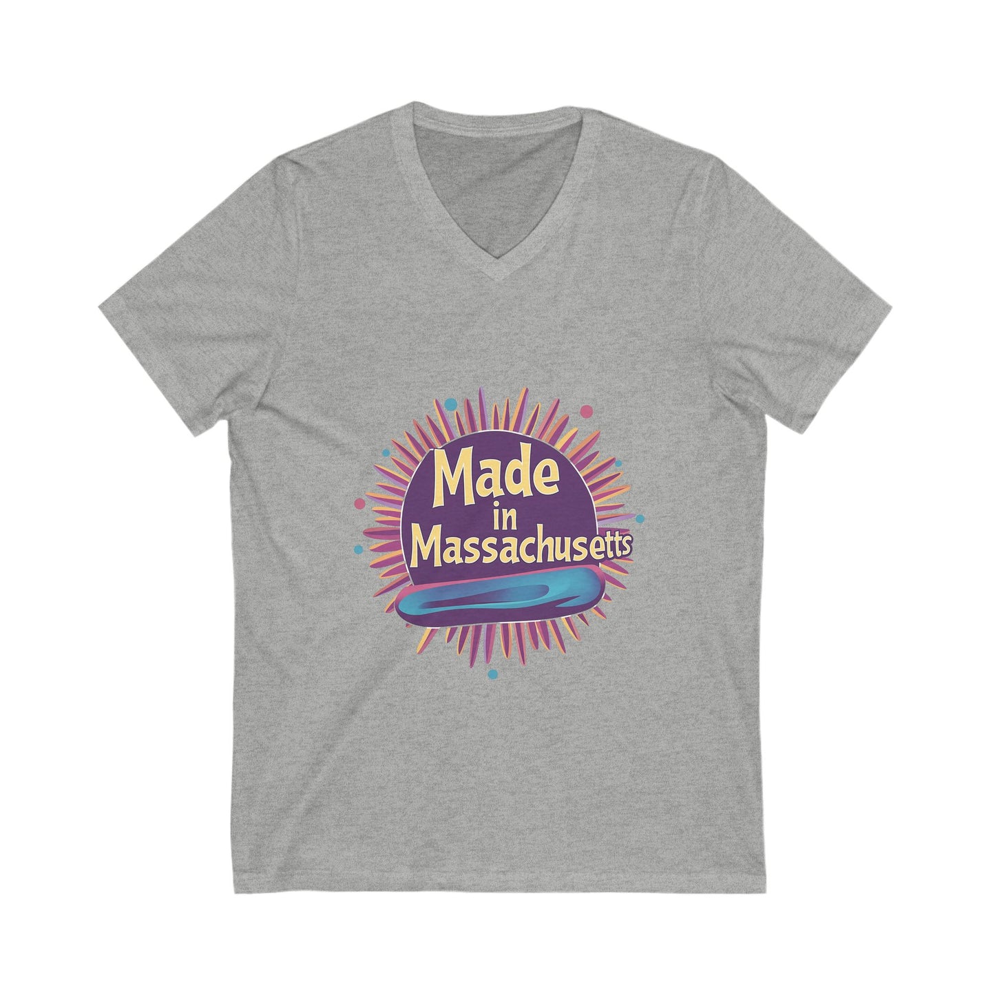 Made in Massachusetts V-Neck T-Shirt | Retro Burst Design | State Pride Unisex Tee
