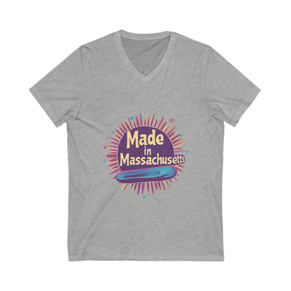 Made in Massachusetts V-Neck T-Shirt | Retro Burst Design | State Pride Unisex Tee