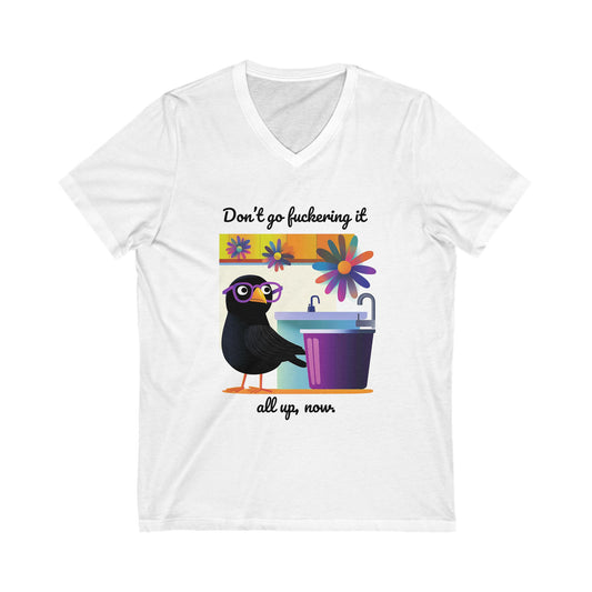 Funny Crow V-Neck T-Shirt | Cute Bird Coffee Lover Gift | Kawaii Animal Unisex Tee