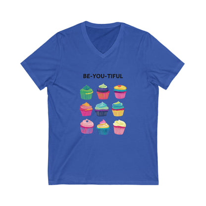BE-YOU-TIFUL Rainbow Cupcake V-Neck | Empowering Self Love Unisex Tee