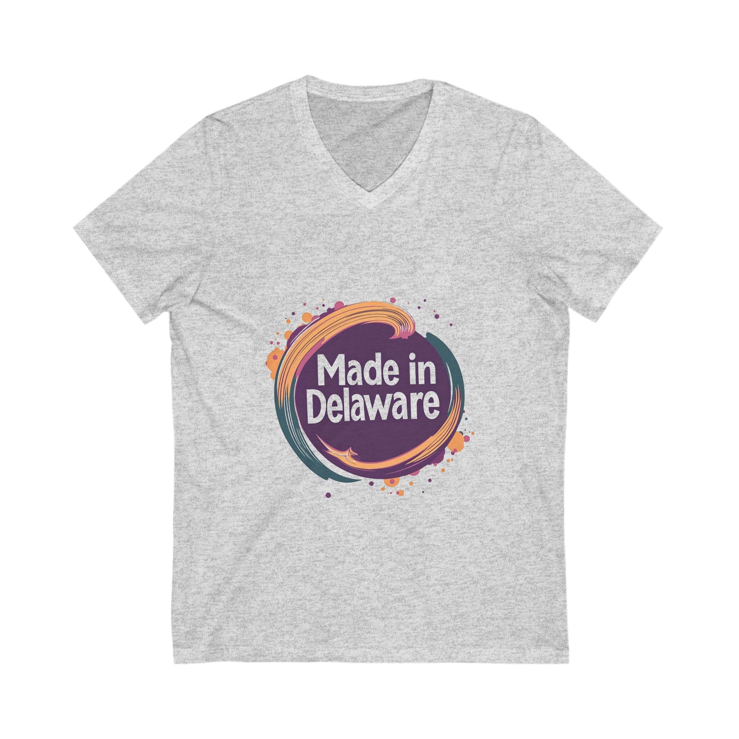 Made in Delaware V-Neck T-Shirt | Modern State Pride Design | Unisex Bella Canvas Tee