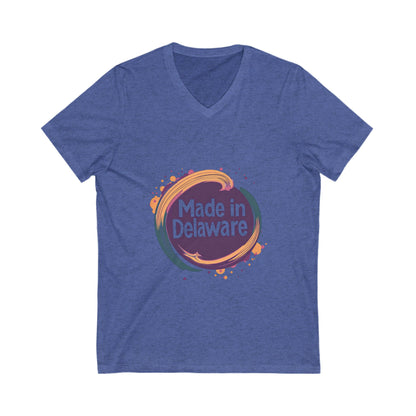 Made in Delaware V-Neck T-Shirt | Modern State Pride Design | Unisex Bella Canvas Tee