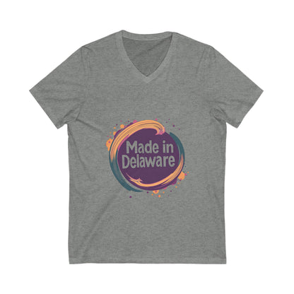 Made in Delaware V-Neck T-Shirt | Modern State Pride Design | Unisex Bella Canvas Tee