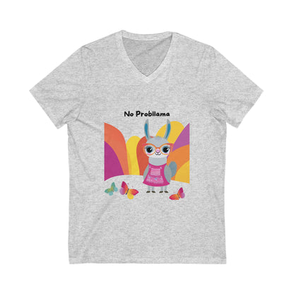 No Probllama Kawaii Bunny V-Neck | Cute Rainbow Positivity Tee