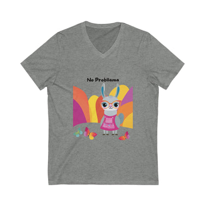 No Probllama Kawaii Bunny V-Neck | Cute Rainbow Positivity Tee
