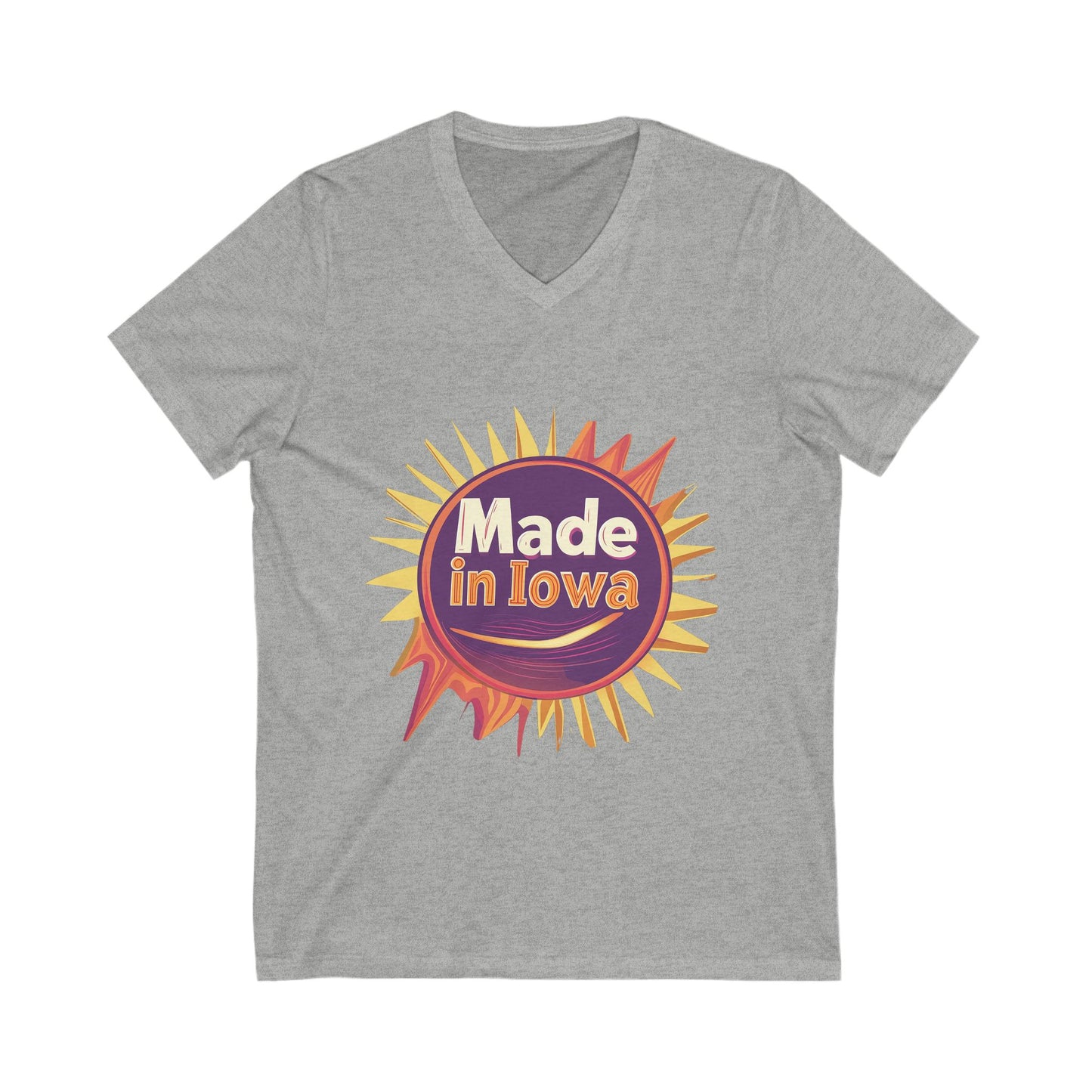 Made in Iowa Retro Sunburst V-Neck T-Shirt | Local Pride State Design Unisex Tee