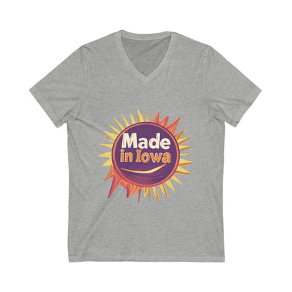 Made in Iowa Retro Sunburst V-Neck T-Shirt | Local Pride State Design Unisex Tee