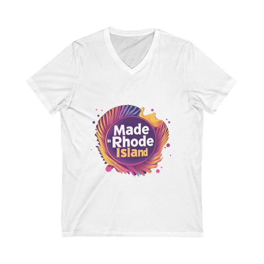 Made in Rhode Island V-Neck T-Shirt | Retro State Pride Design | Vintage Local Tee