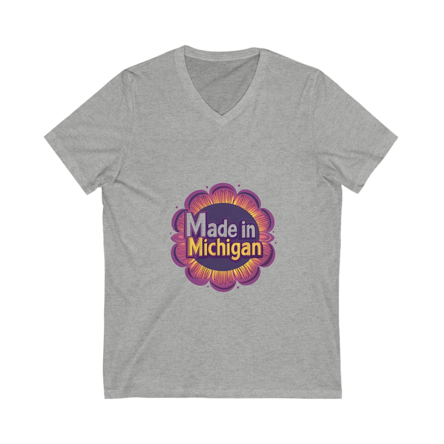 Made in Michigan Retro Flower V-Neck T-Shirt | State Pride Unisex Tee