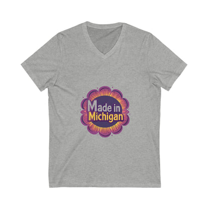 Made in Michigan Retro Flower V-Neck T-Shirt | State Pride Unisex Tee