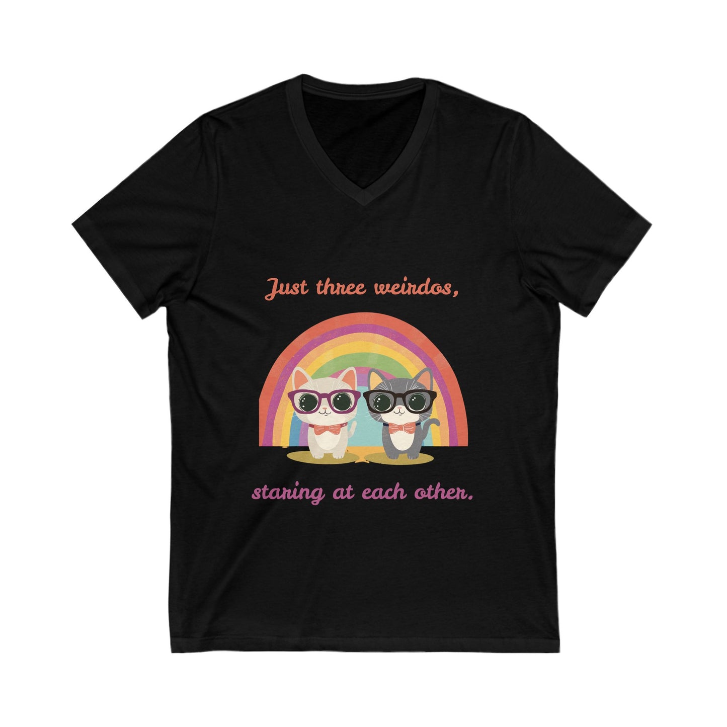 Kawaii Rainbow Cats V-Neck | Quirky Pet Lover Gift | Glasses Wearing Cats T-Shirt