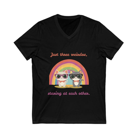 Kawaii Rainbow Cats V-Neck | Quirky Pet Lover Gift | Glasses Wearing Cats T-Shirt