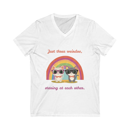 Kawaii Rainbow Cats V-Neck | Quirky Pet Lover Gift | Glasses Wearing Cats T-Shirt