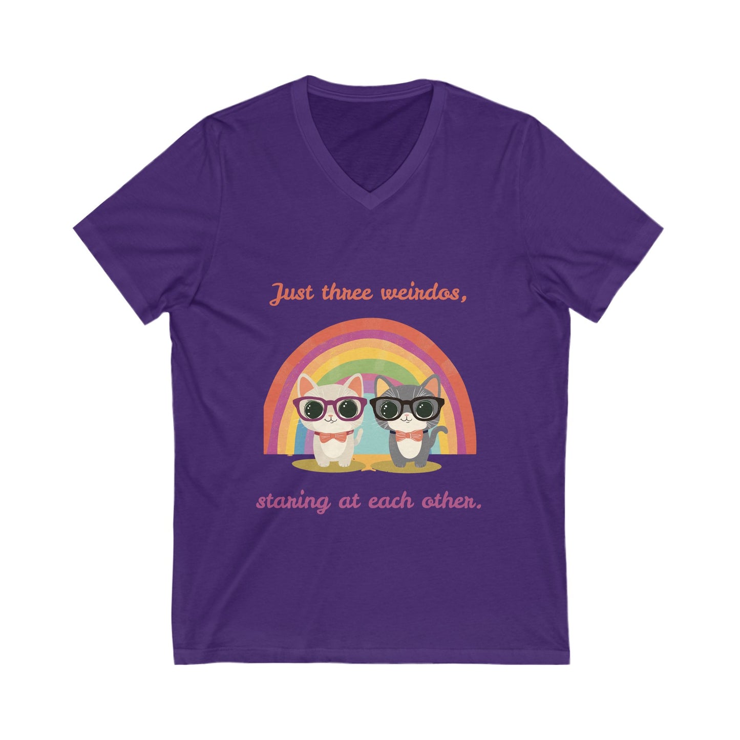 Kawaii Rainbow Cats V-Neck | Quirky Pet Lover Gift | Glasses Wearing Cats T-Shirt