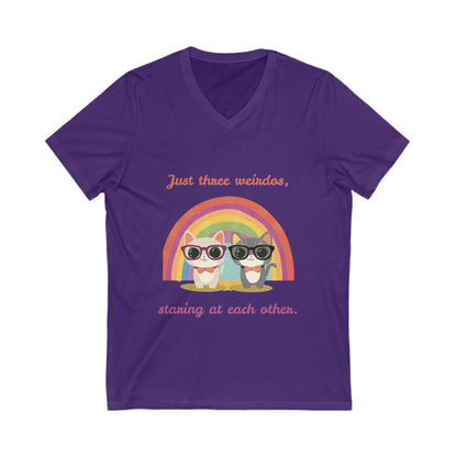 Kawaii Rainbow Cats V-Neck | Quirky Pet Lover Gift | Glasses Wearing Cats T-Shirt