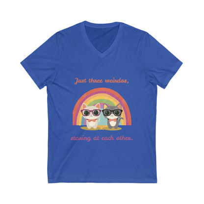 Kawaii Rainbow Cats V-Neck | Quirky Pet Lover Gift | Glasses Wearing Cats T-Shirt