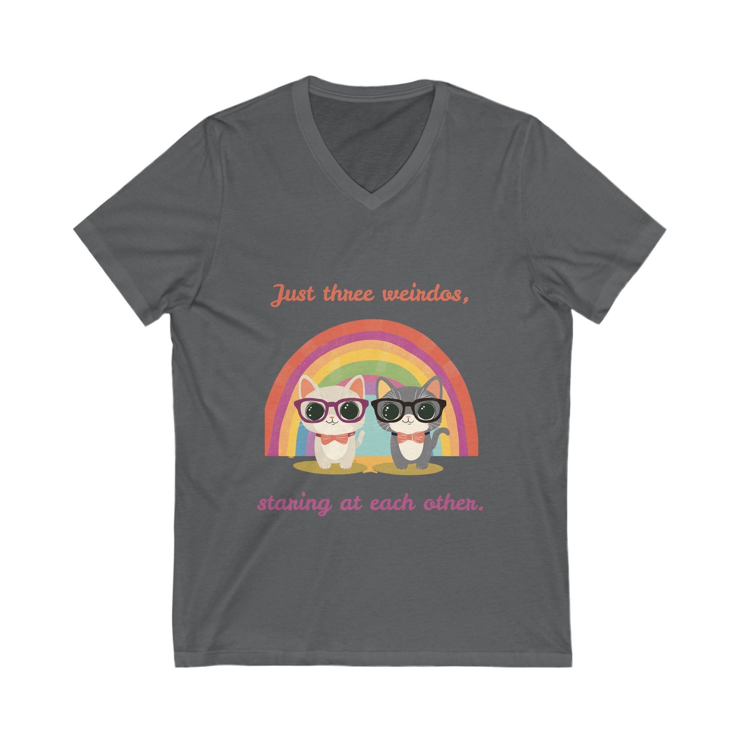 Kawaii Rainbow Cats V-Neck | Quirky Pet Lover Gift | Glasses Wearing Cats T-Shirt