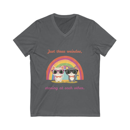 Kawaii Rainbow Cats V-Neck | Quirky Pet Lover Gift | Glasses Wearing Cats T-Shirt