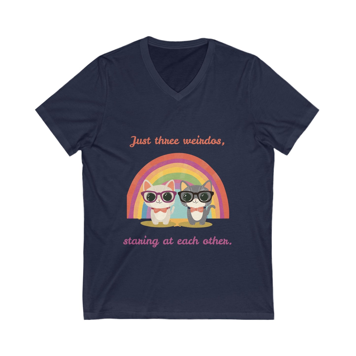 Kawaii Rainbow Cats V-Neck | Quirky Pet Lover Gift | Glasses Wearing Cats T-Shirt