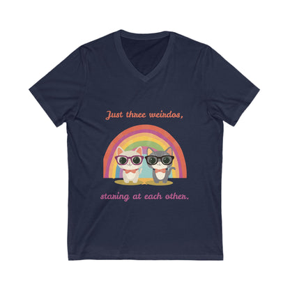 Kawaii Rainbow Cats V-Neck | Quirky Pet Lover Gift | Glasses Wearing Cats T-Shirt