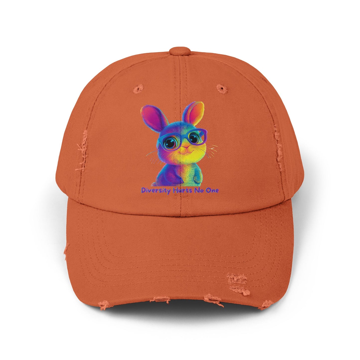 Rainbow Bunny "Diversity Hurts No One" Distressed Dad Hat | LGBTQ Pride Cap