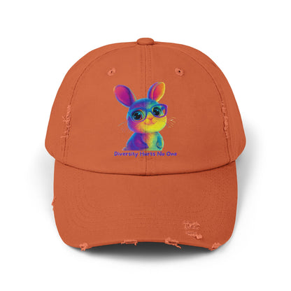 Rainbow Bunny "Diversity Hurts No One" Distressed Dad Hat | LGBTQ Pride Cap