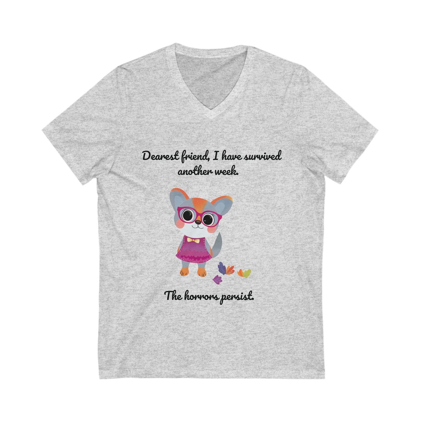 Kawaii Cat Survival V-Neck Tee | Mental Health Support | Cute Animal Activist Shirt