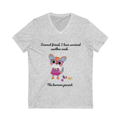 Kawaii Cat Survival V-Neck Tee | Mental Health Support | Cute Animal Activist Shirt