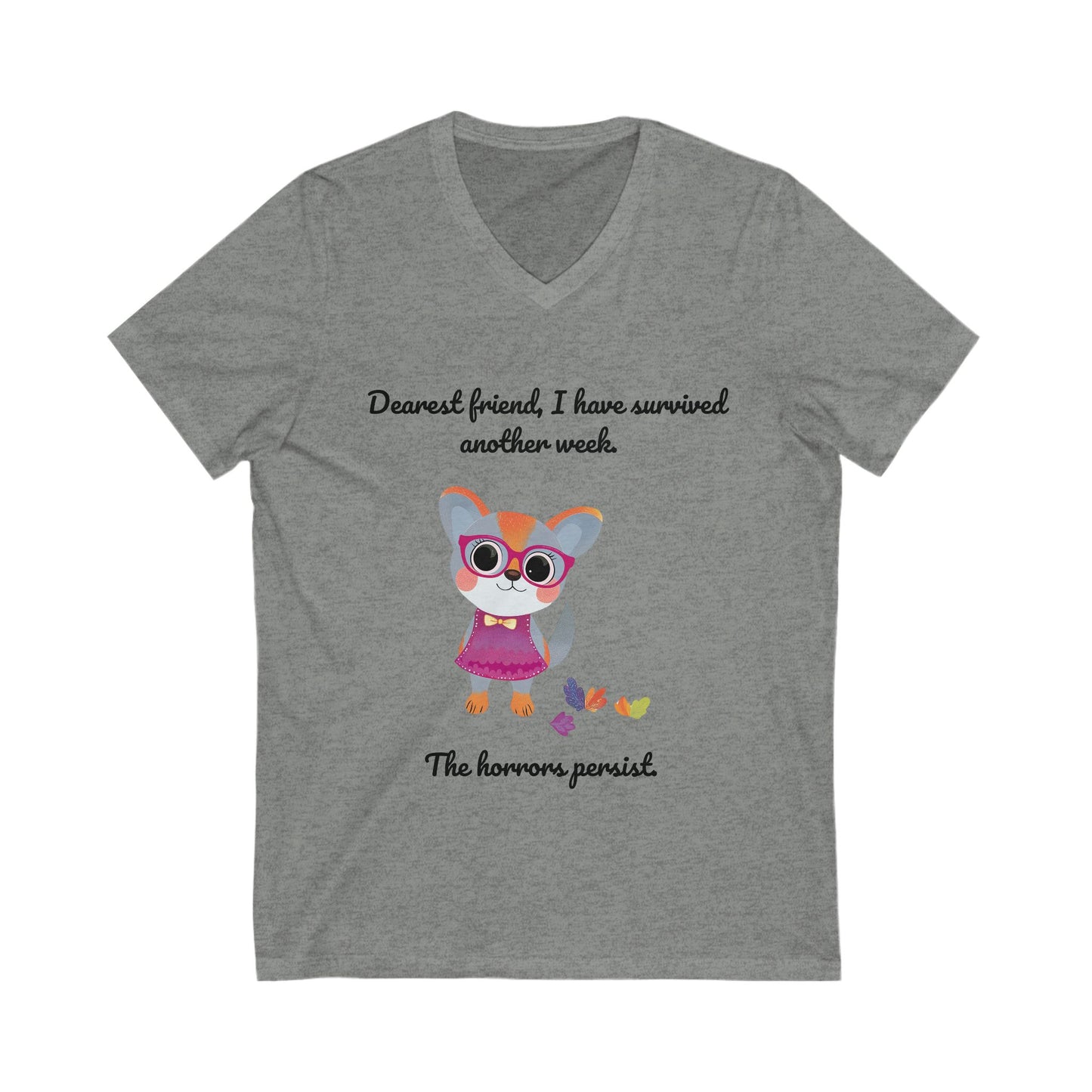 Kawaii Cat Survival V-Neck Tee | Mental Health Support | Cute Animal Activist Shirt