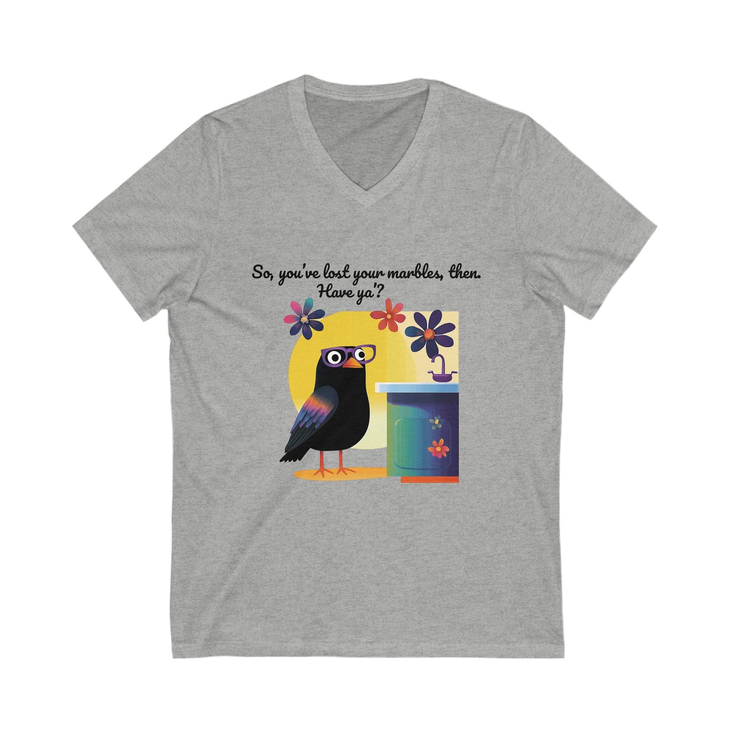 Quirky Crow Mental Health V-Neck | Kawaii Bird Self-Care Tee | Wellness Unisex T-Shirt