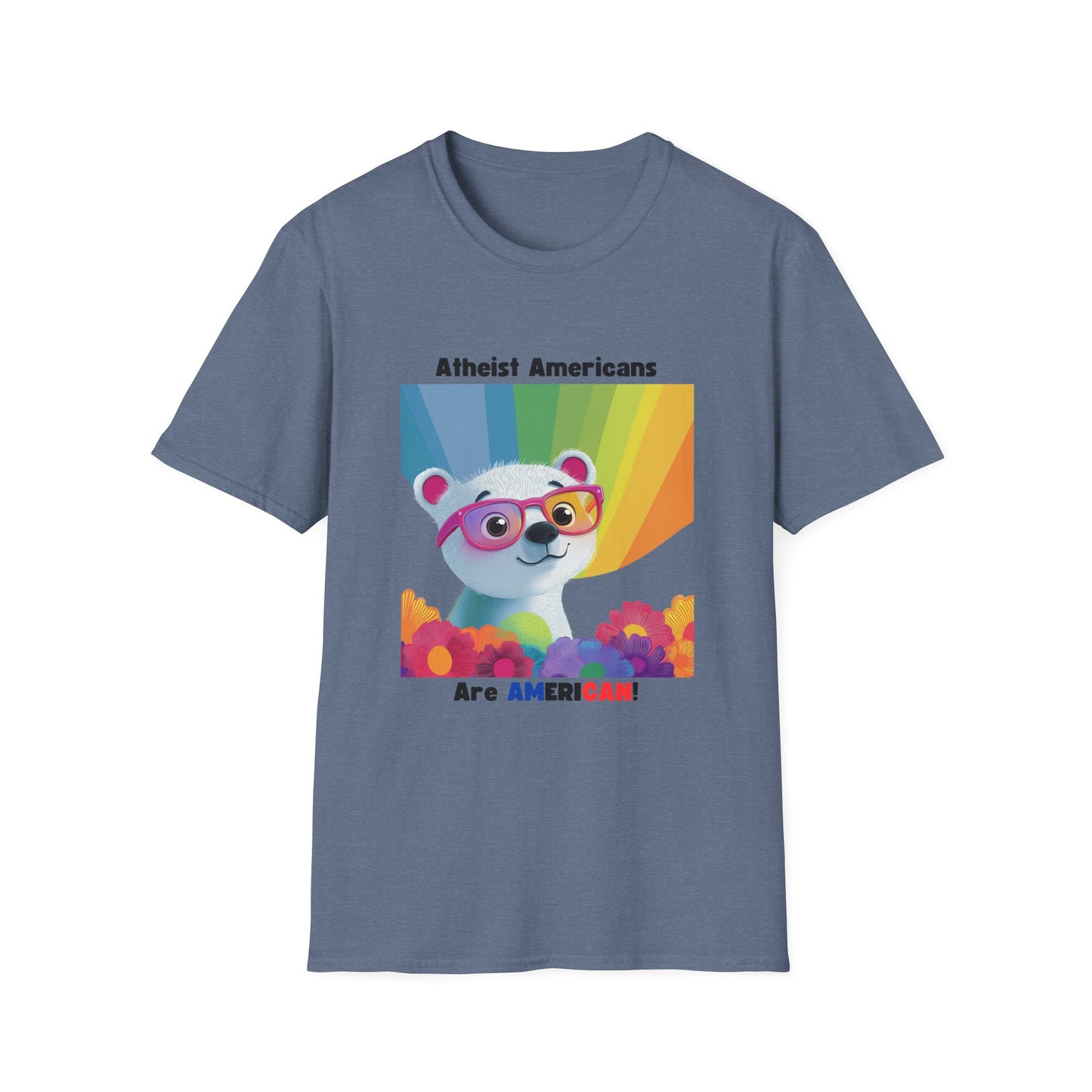 Cute Atheist Pride Bear Rainbow T-Shirt | Kawaii Activism Unisex Tee