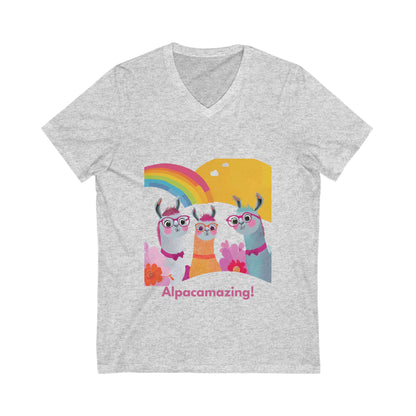 Alpacamazing Rainbow V-Neck T-Shirt | Cute Kawaii Alpaca Squad Unisex Tee
