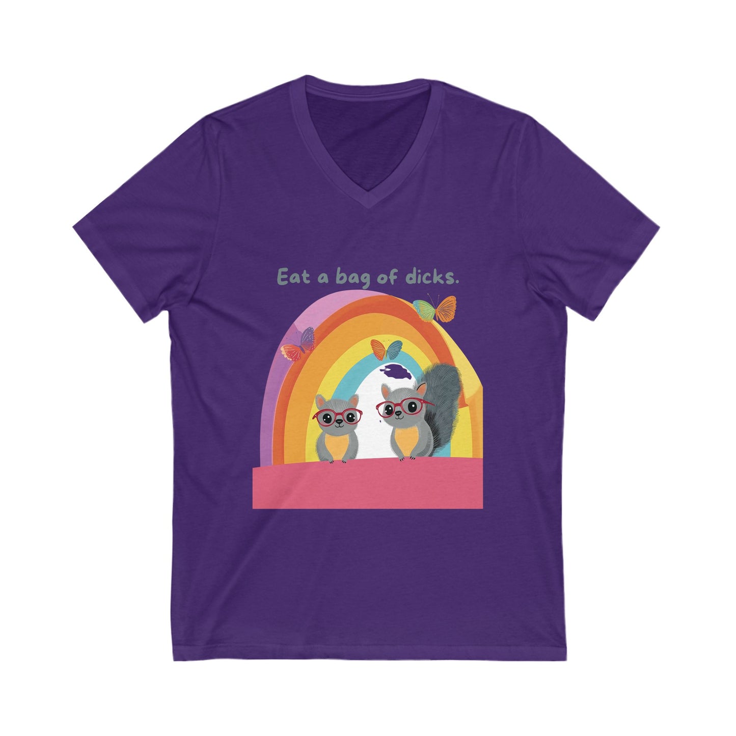 Sassy Rainbow Squirrel Squad V-Neck Tee | Cute Activist Unisex T-Shirt