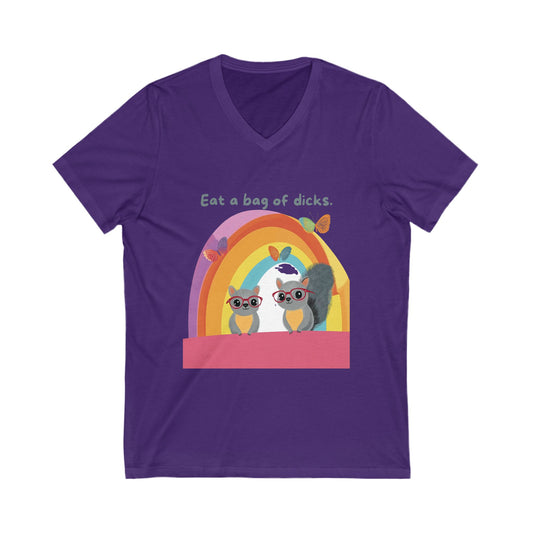 Sassy Rainbow Squirrel Squad V-Neck Tee | Cute Activist Unisex T-Shirt