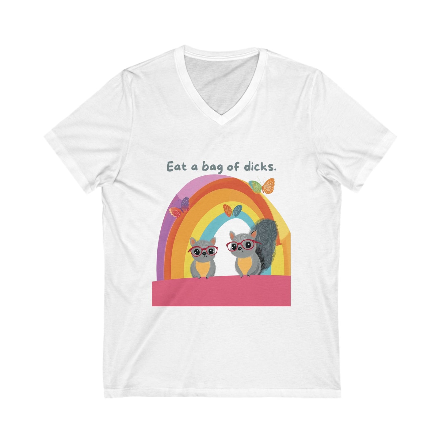 Sassy Rainbow Squirrel Squad V-Neck Tee | Cute Activist Unisex T-Shirt