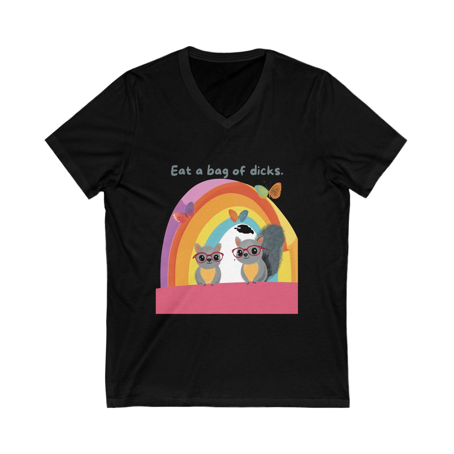 Sassy Rainbow Squirrel Squad V-Neck Tee | Cute Activist Unisex T-Shirt