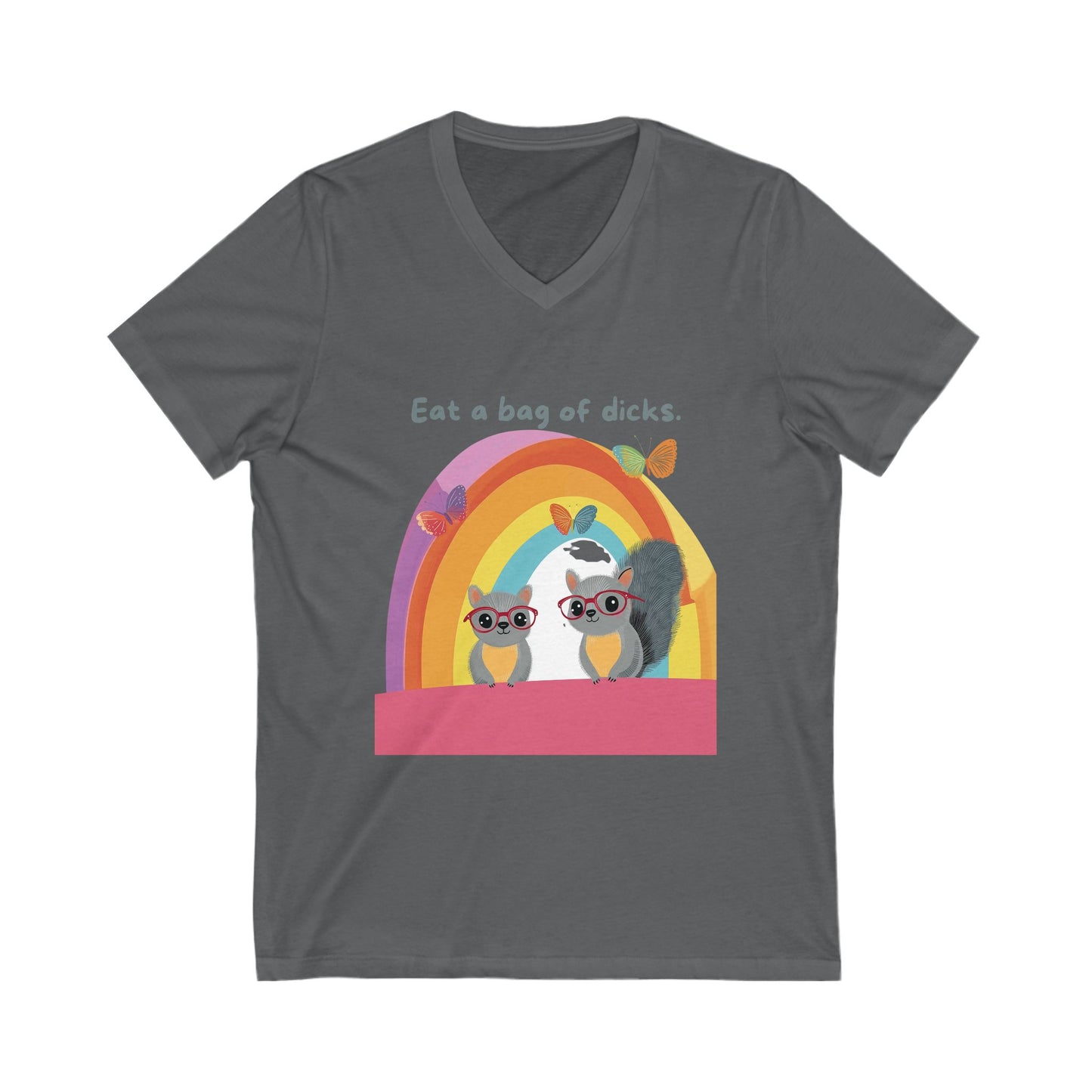 Sassy Rainbow Squirrel Squad V-Neck Tee | Cute Activist Unisex T-Shirt