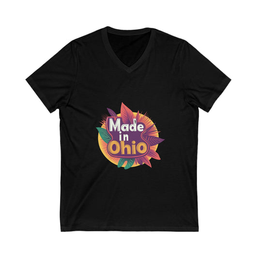 Made in Ohio V-Neck T-Shirt | Retro Sunburst State Pride Design | Unisex Premium Tee