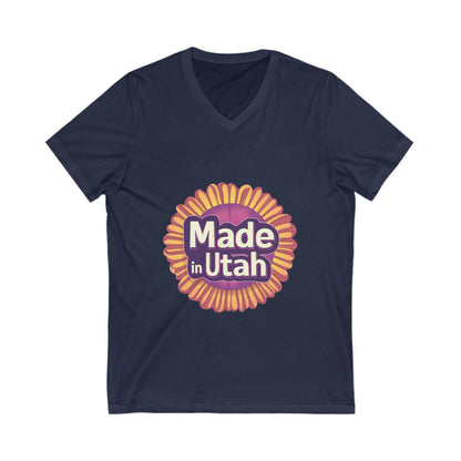 Made in Utah V-Neck T-Shirt | Retro Sunburst State Pride Unisex Tee