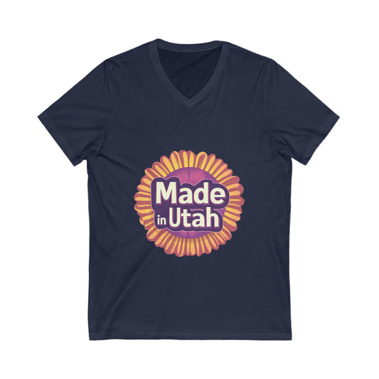 Made in Utah V-Neck T-Shirt | Retro Sunburst State Pride Unisex Tee