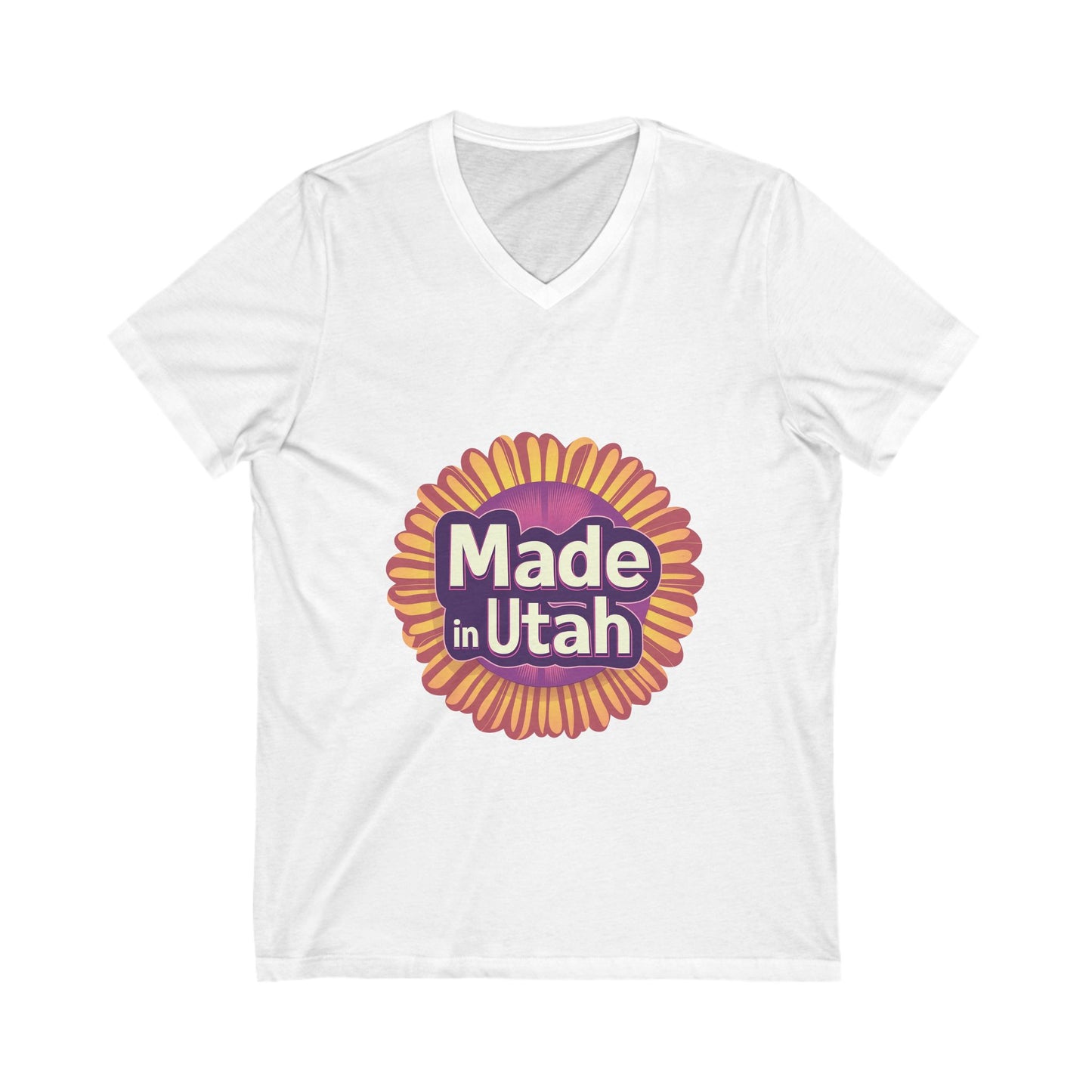 Made in Utah V-Neck T-Shirt | Retro Sunburst State Pride Unisex Tee