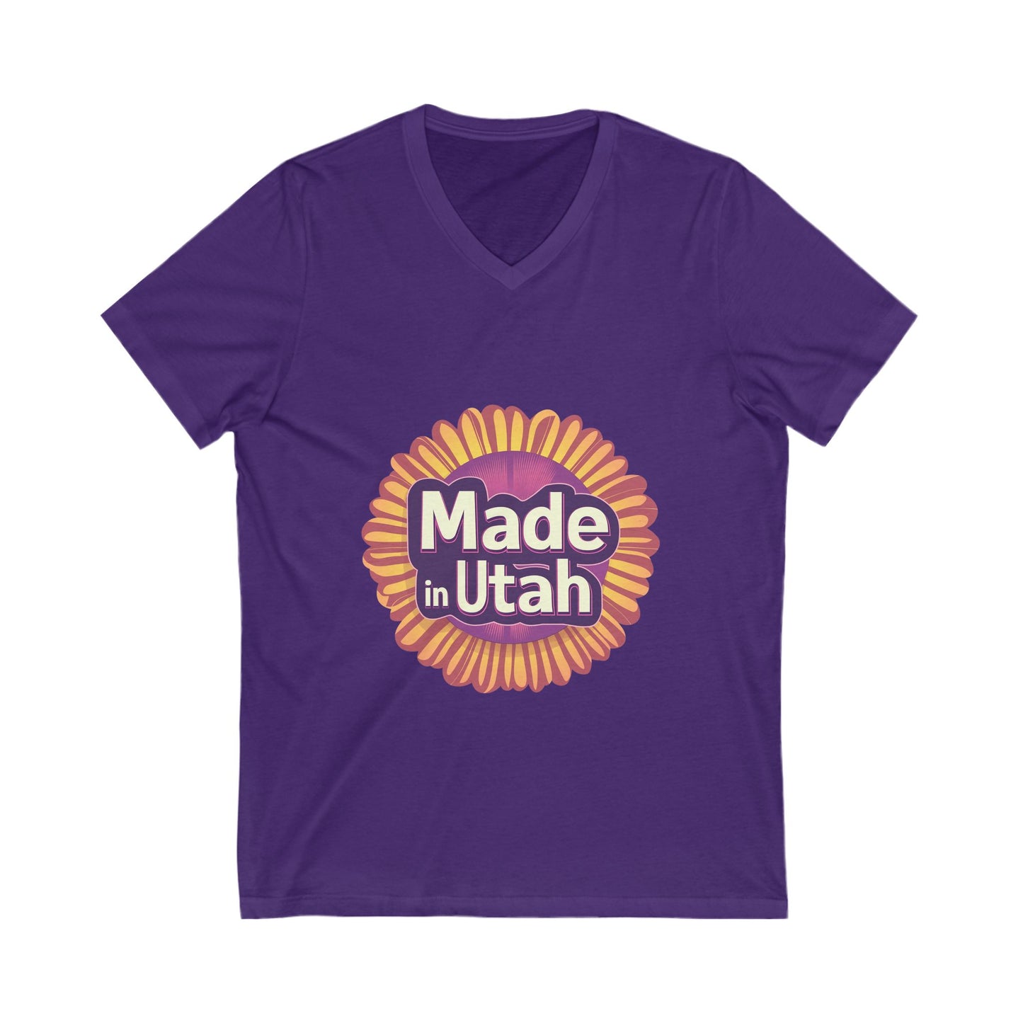 Made in Utah V-Neck T-Shirt | Retro Sunburst State Pride Unisex Tee
