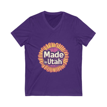 Made in Utah V-Neck T-Shirt | Retro Sunburst State Pride Unisex Tee