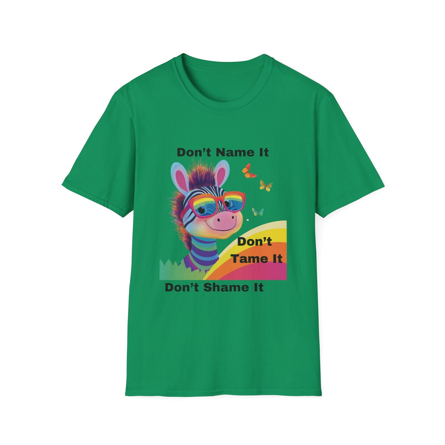 Rainbow Zebra Neurodiversity T-Shirt | Don't Shame It Pride Tee
