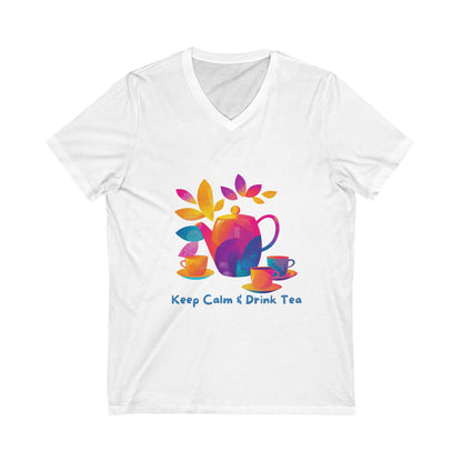 Keep Calm & Drink Tea V-Neck | Kawaii Tea Lover Gift | Peaceful Mindfulness Tee