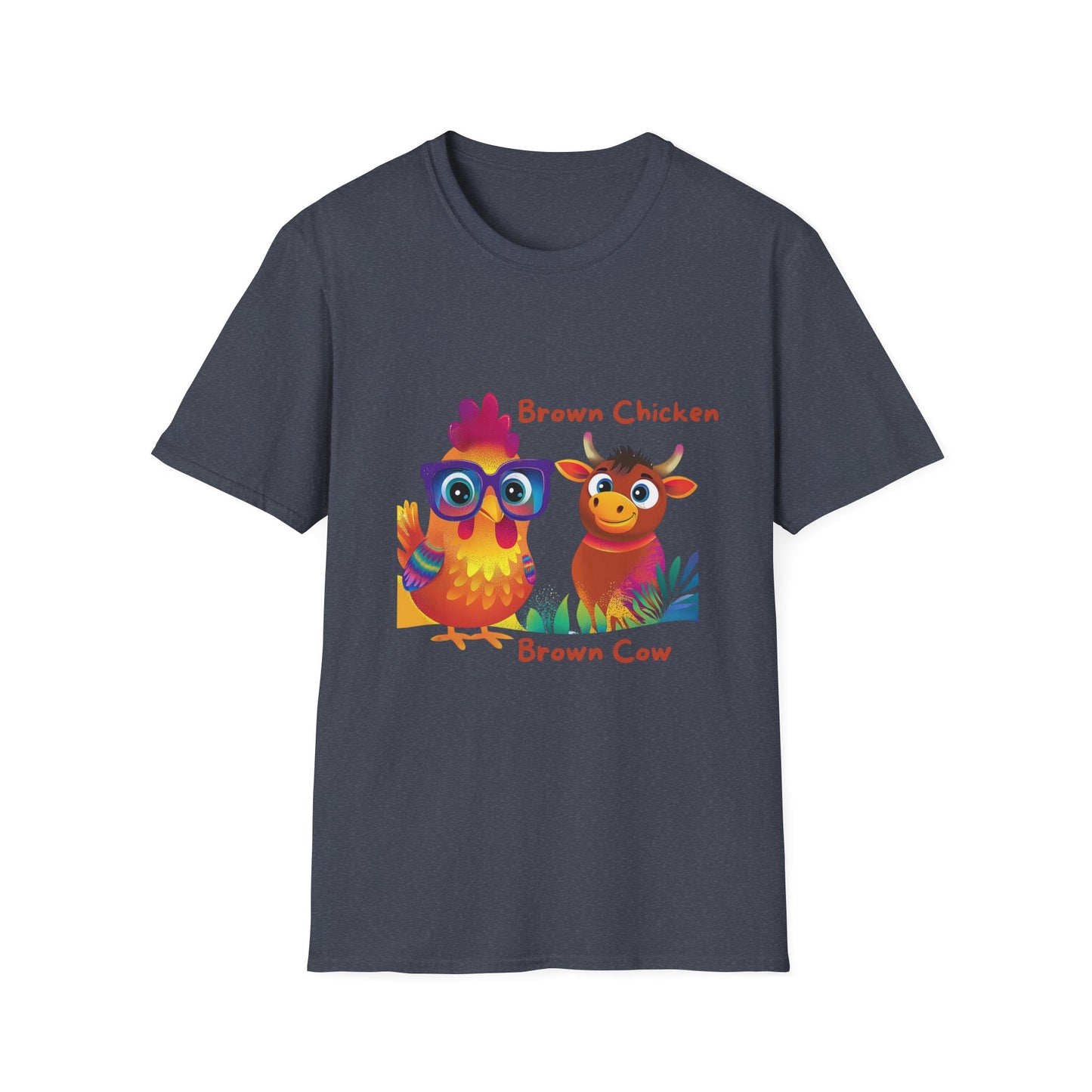Cute Brown Chicken & Cow Friends T-Shirt | Kawaii Farm Animals Kids Educational Tee